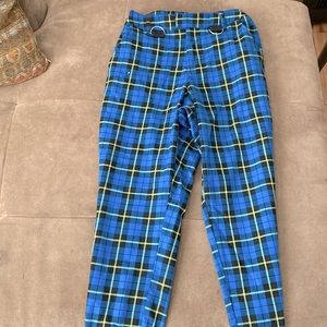 Hot Topic Blue and Green Pajama Pants with Suspender Loops